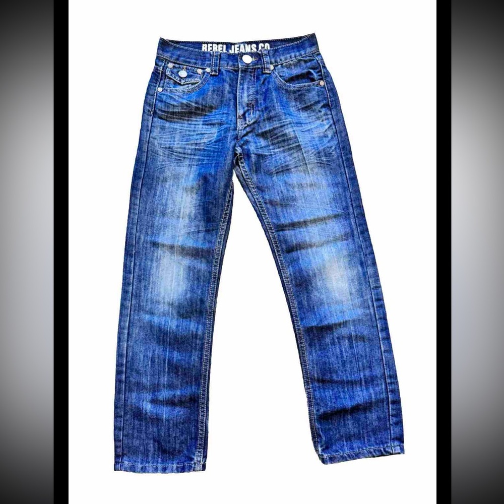 Rebel JeansCo Women’s Denim Metallic Blue Straight Jeans Size 10 Mid Rise Cotton